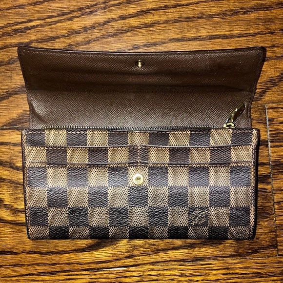 LOUIS VUITTON Damier Ebene Brown Black Full Length Sarah Wallet Organizer AUTH - Picture 15 of 16
